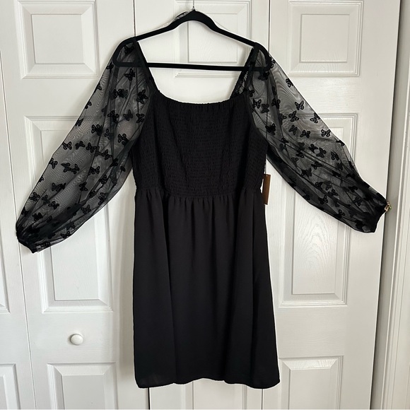 Witchy Black Smocked Butterfly Dress Womens 3X Mesh Whimsigoth Dark Fairy NWT - Picture 1 of 15